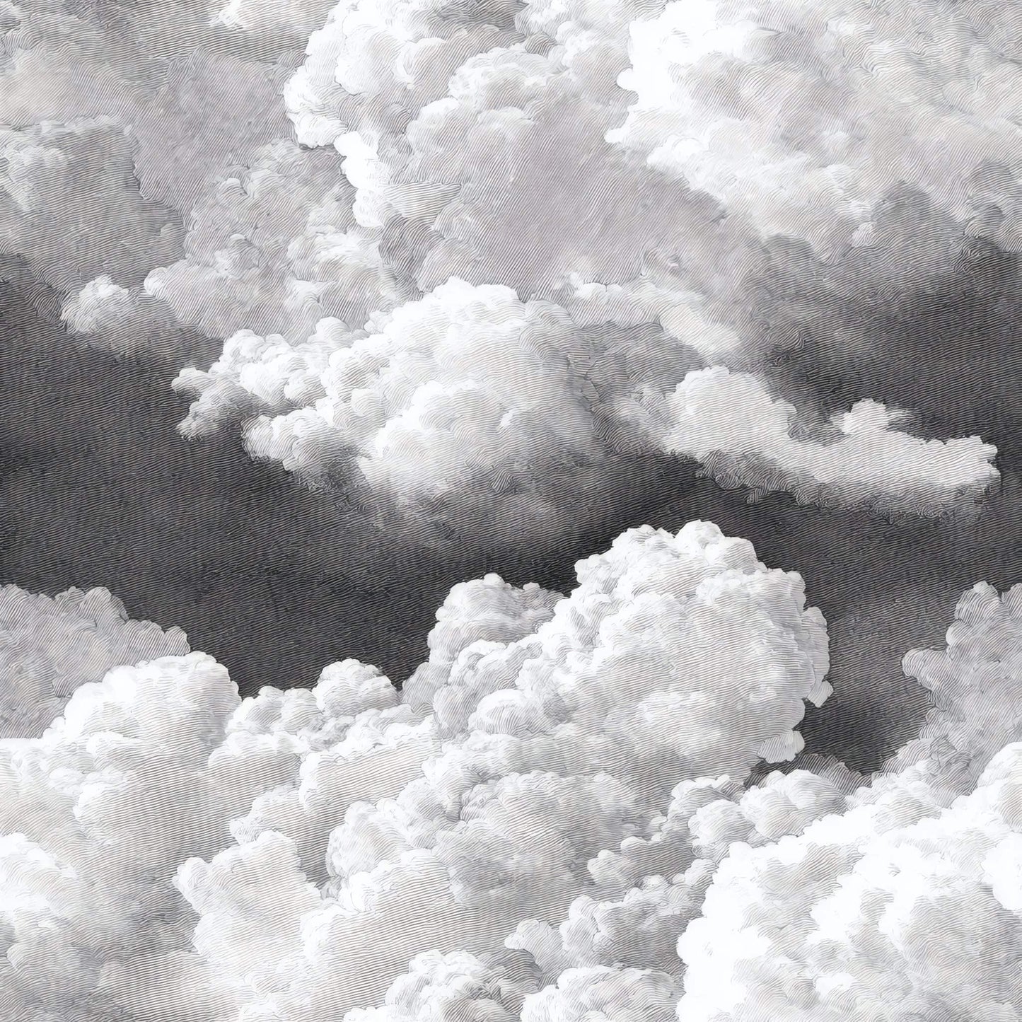 Wallpaper featuring soft, billowing clouds in varying shades of gray and white.