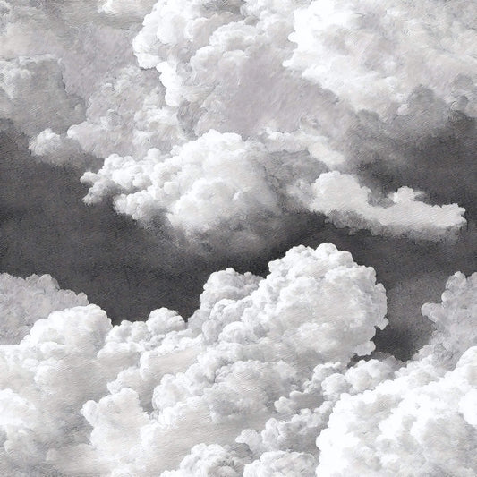 Wallpaper featuring soft, billowing clouds in varying shades of gray and white.