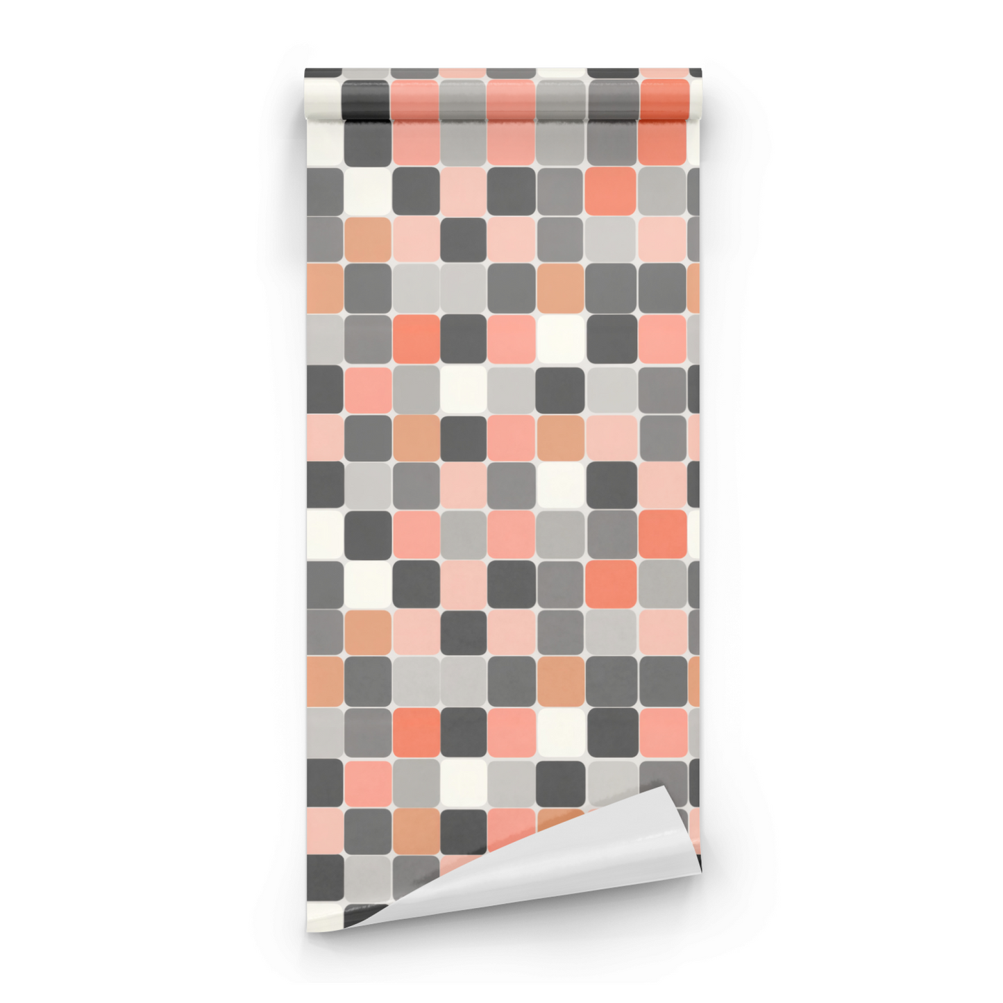 Multicolored Geometric Wallpaper roll preview showing the tile drawing in close terracotta Mid-Century geometric detail