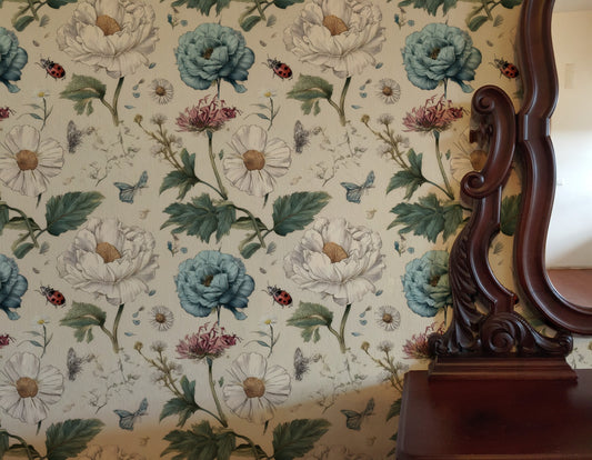 Beetle Garden large scale wallpaper in a styled room