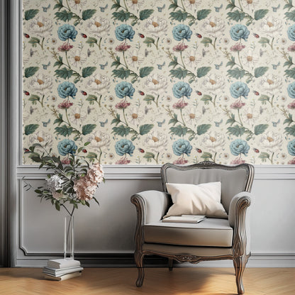 Beetle Garden large scale wallpaper in a styled room