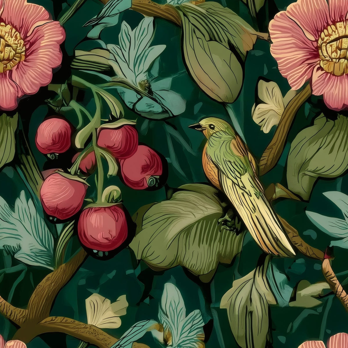 Berry Songbird large scale wallpaper pattern repeat