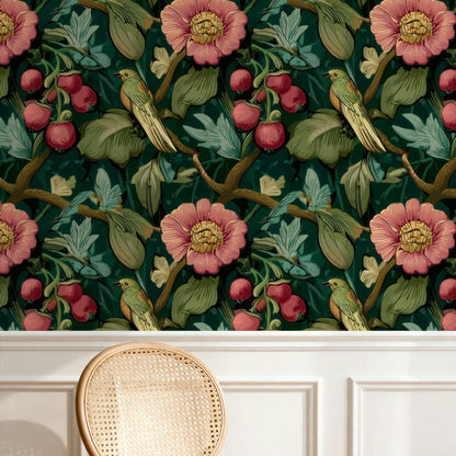 Berry Songbird large scale wallpaper in a styled room