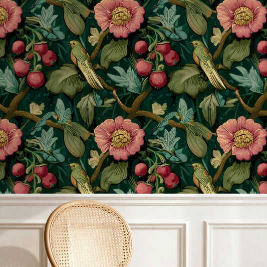 Berry Songbird large scale wallpaper in a styled room