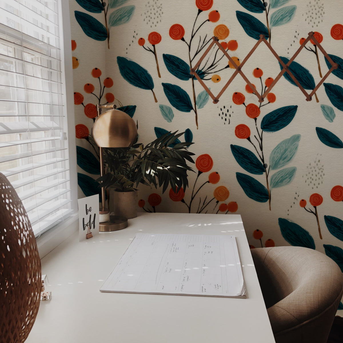 Berry Sprig large scale wallpaper in a styled room