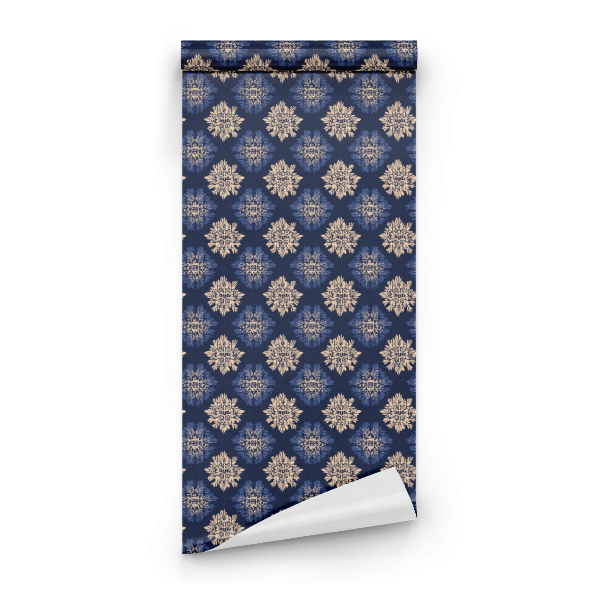 Damask Bloom | Blue Damask Wallpaper - Roll Preview