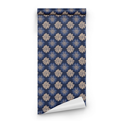 Damask Bloom | Blue Damask Wallpaper - Roll Preview