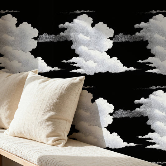 Black Clouds large scale wallpaper in a styled room