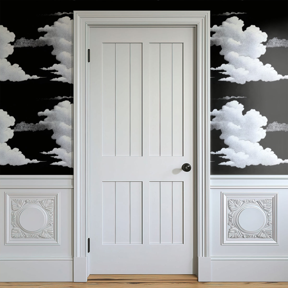 Black Clouds large scale wallpaper in a styled room