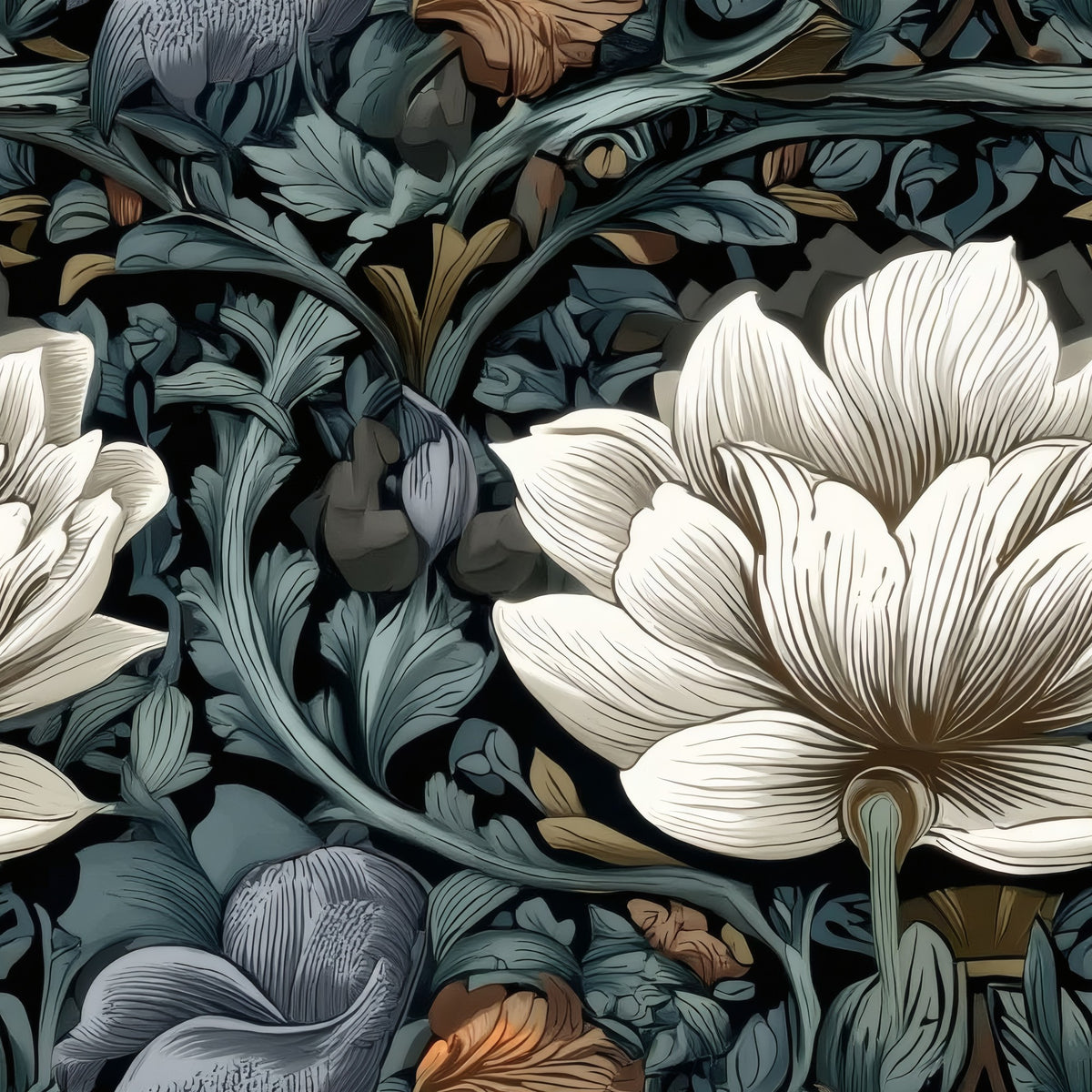 Black Lotus large scale wallpaper pattern repeat