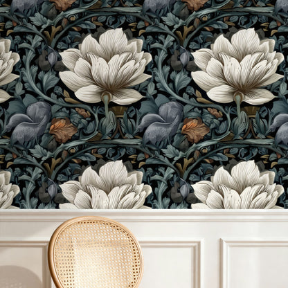 Black Lotus large scale wallpaper in a styled room