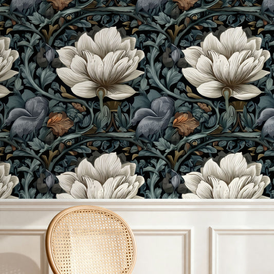 Black Lotus large scale wallpaper in a styled room