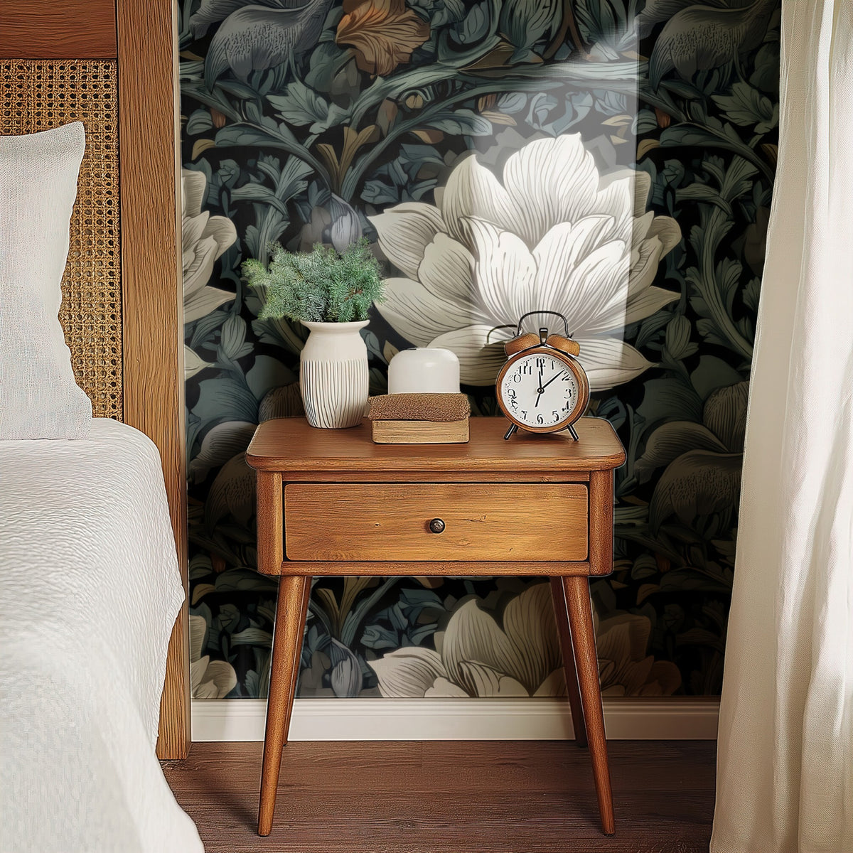 Black Lotus large scale wallpaper in a styled room
