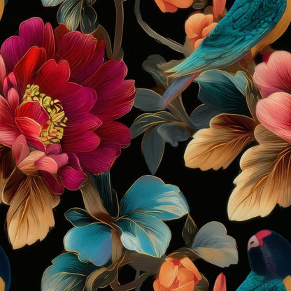 Black Parrot large scale wallpaper pattern repeat