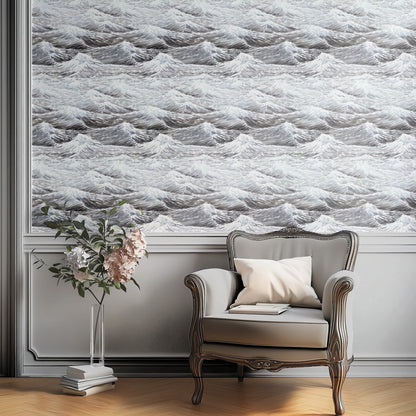 Black Wave large scale wallpaper in a styled room