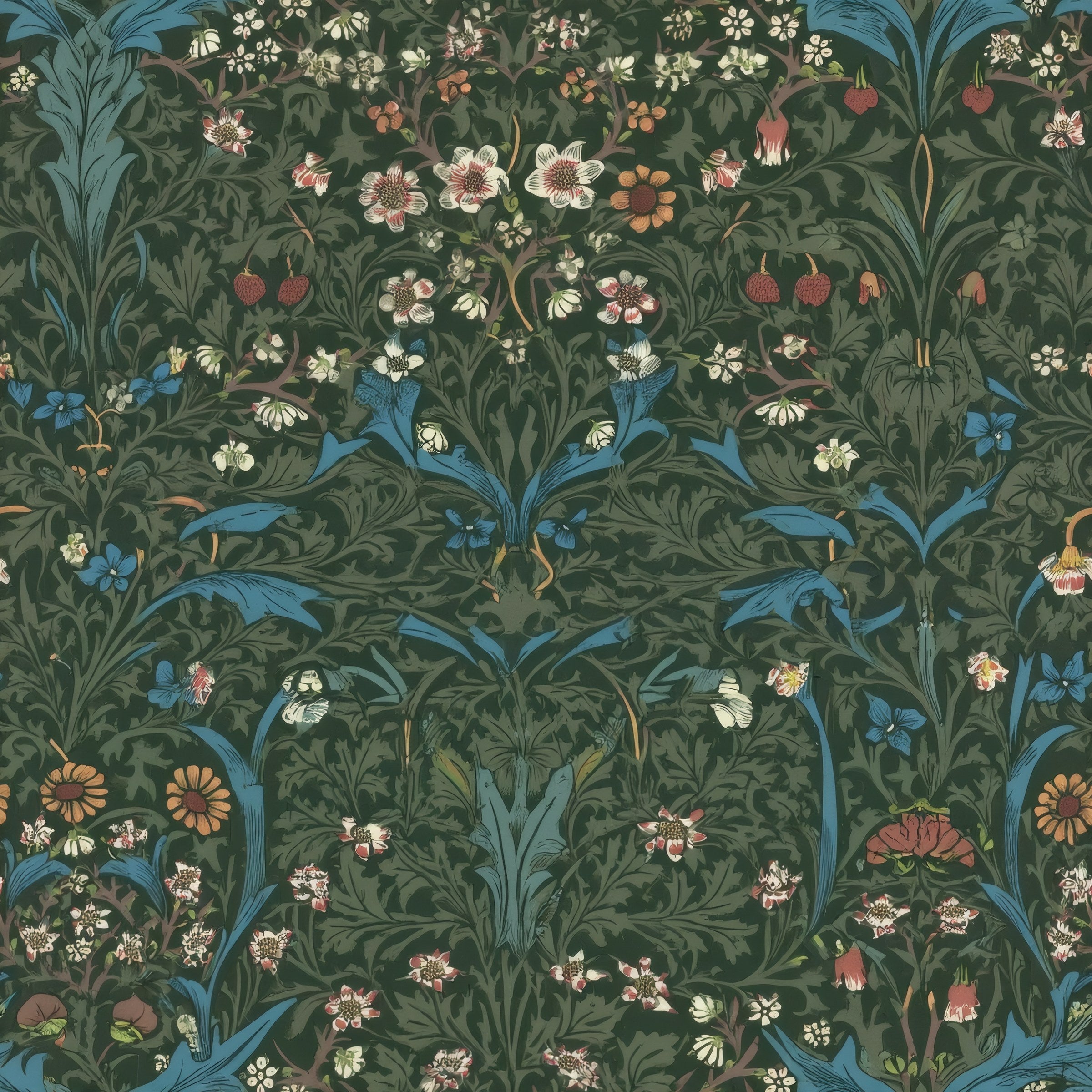 Dark Floral Wallpaper | William Morris Blackthorn Green