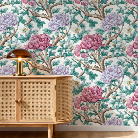 Blossom Bough large scale wallpaper in a styled room