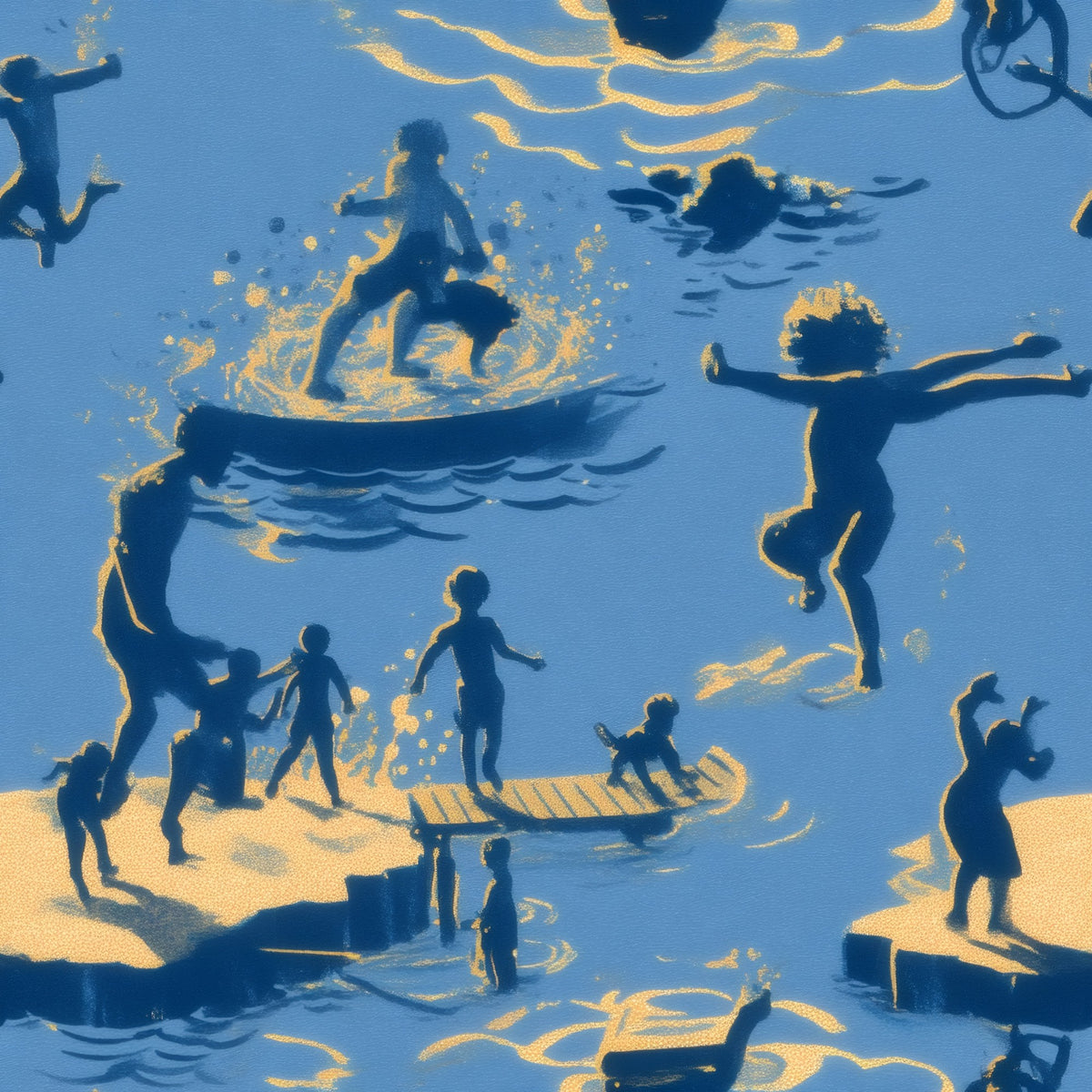 Blue Swimmers large scale wallpaper pattern repeat