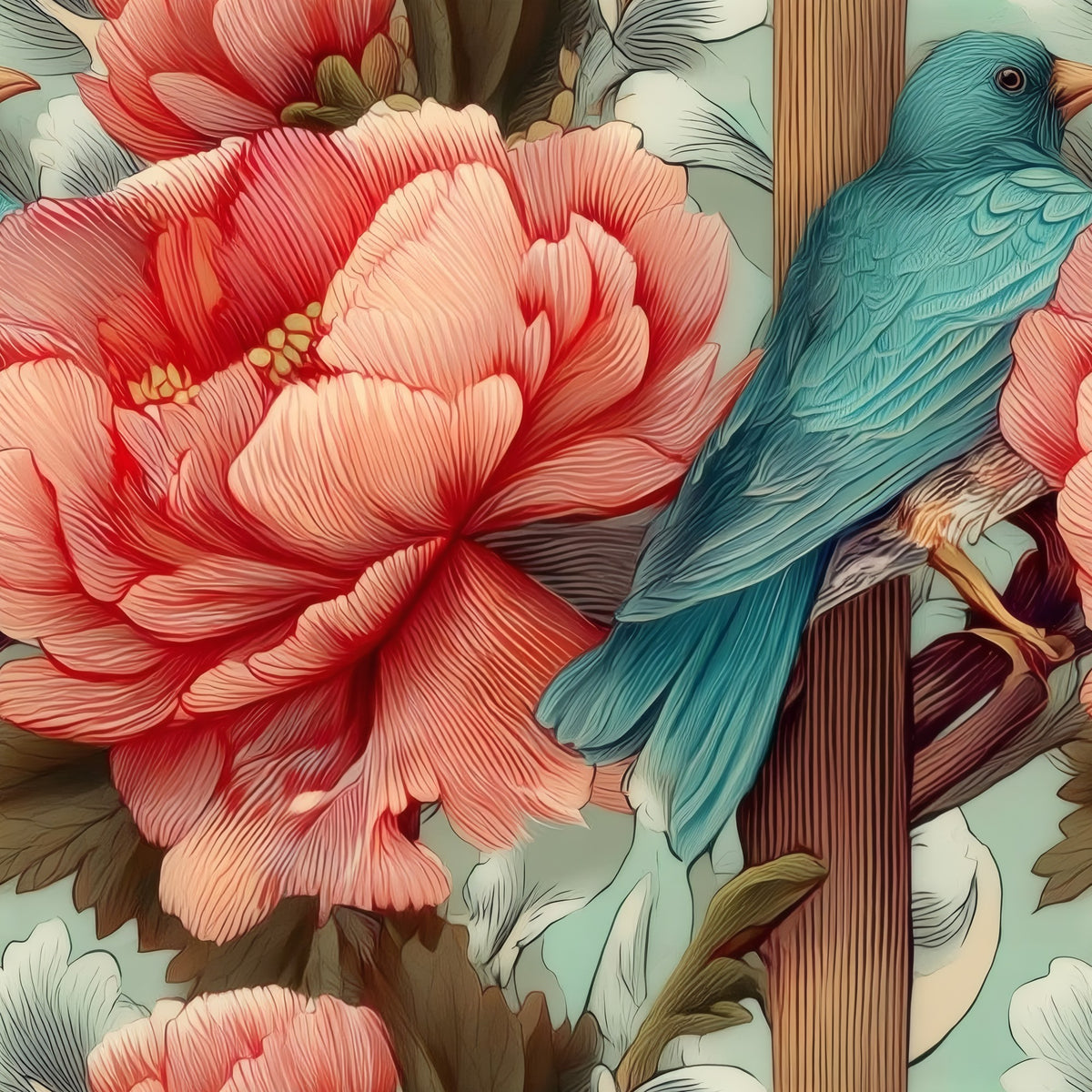Bluebird Fence large scale wallpaper pattern repeat