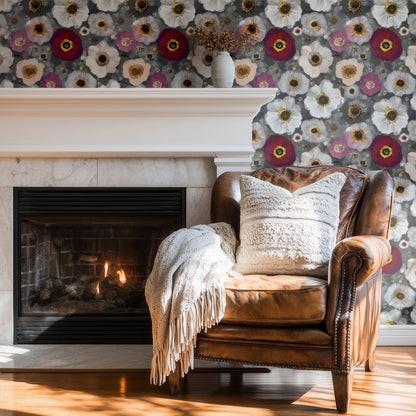 Blush Anemone large scale wallpaper in a styled room