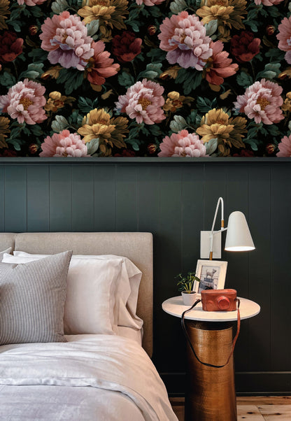 Blush Bouquet large scale wallpaper in a styled room