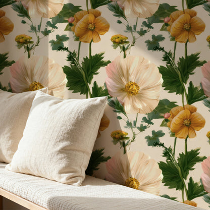 Blush Cosmos large scale wallpaper in a styled room