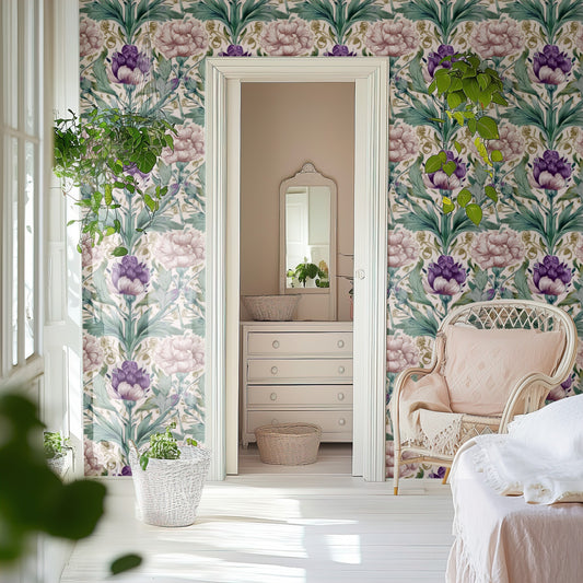 Blush Damask large scale wallpaper in a styled room