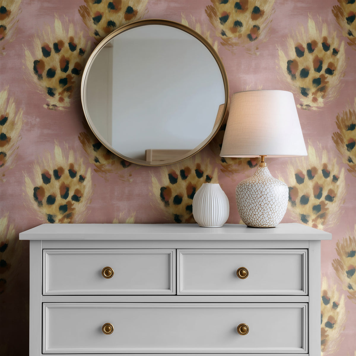 Blush Leopard large scale wallpaper in a styled room