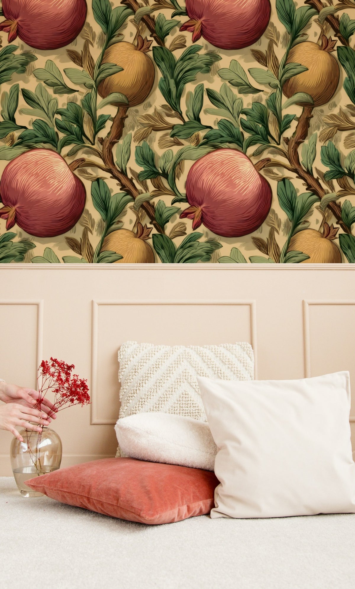 Blush Orchard large scale wallpaper in a styled room