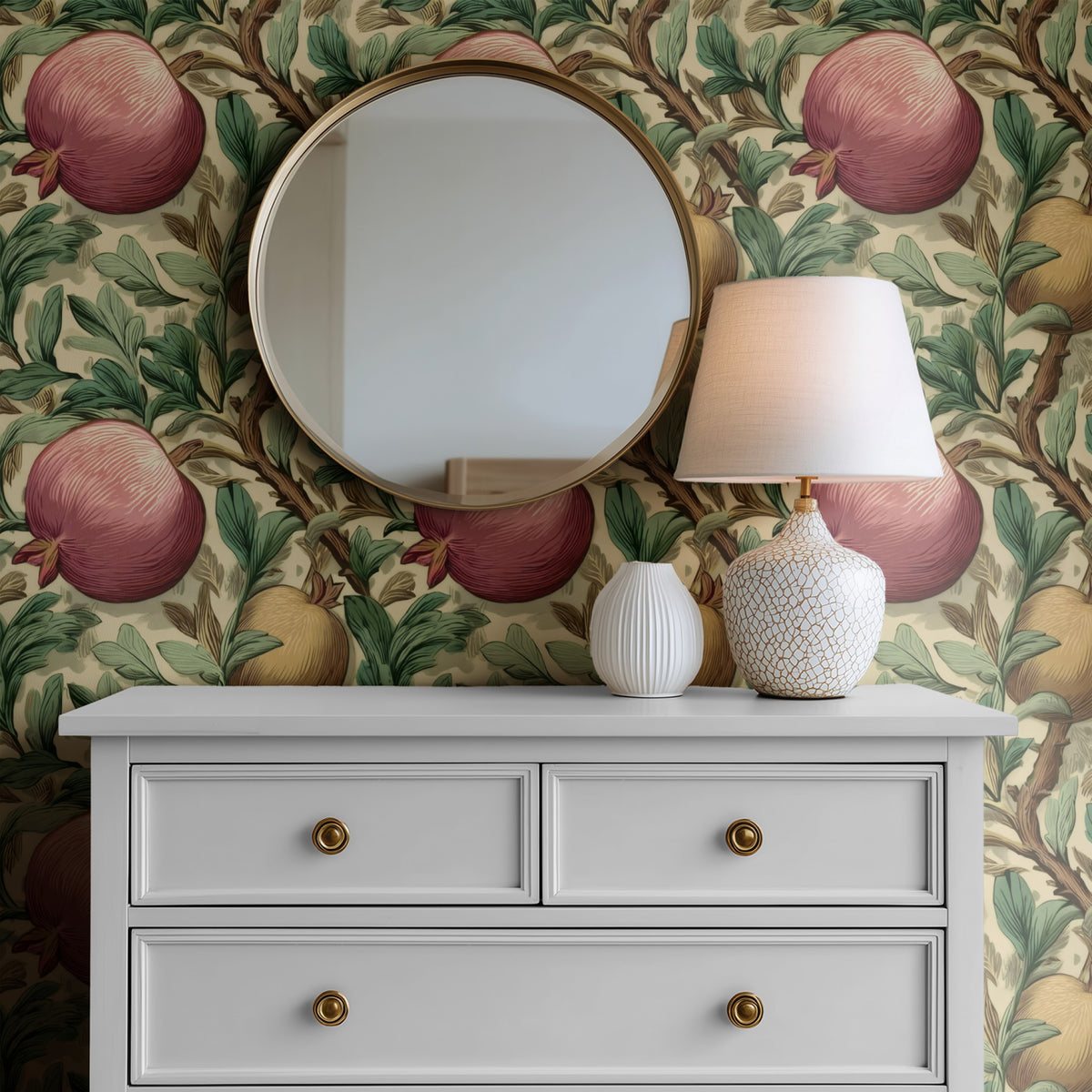 Blush Orchard large scale wallpaper in a styled room