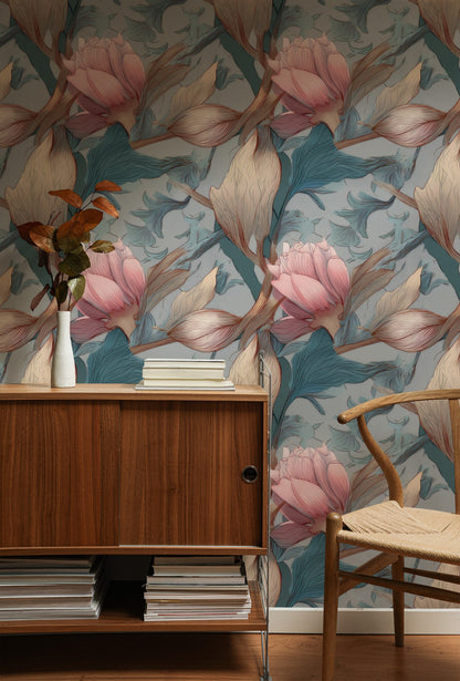 Blush Peony large scale wallpaper in a styled room