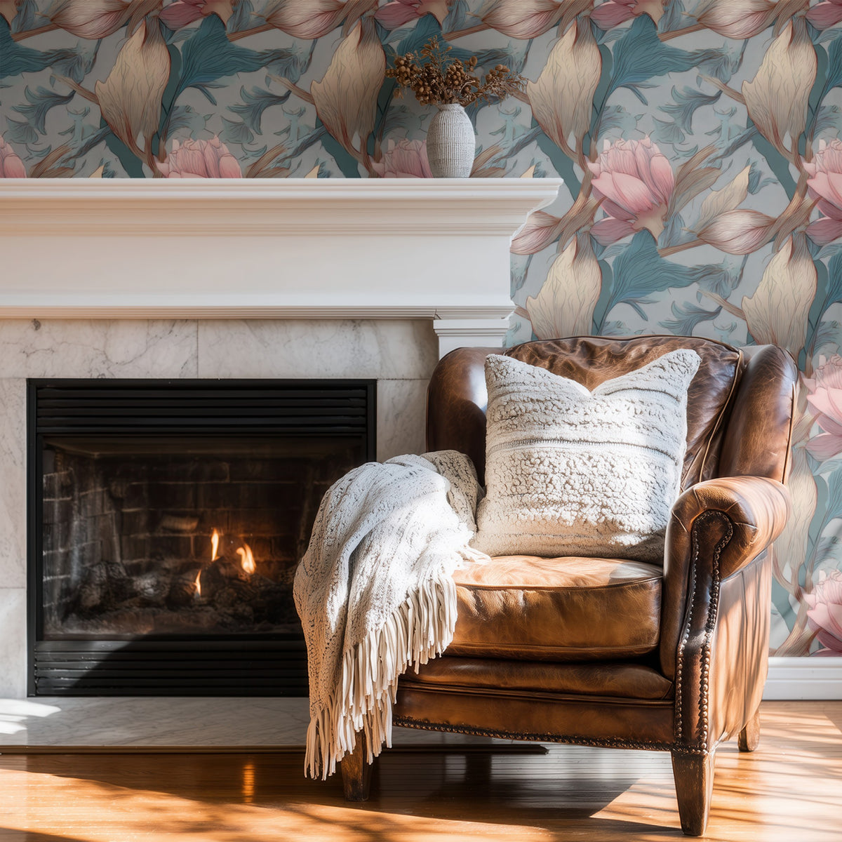 Blush Peony large scale wallpaper in a styled room