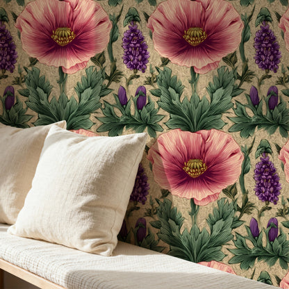 Blush Poppy large scale wallpaper in a styled room
