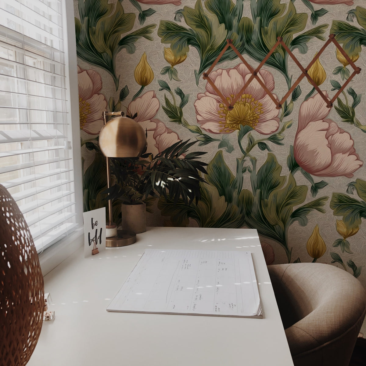 Blush Tulip large scale wallpaper in a styled room