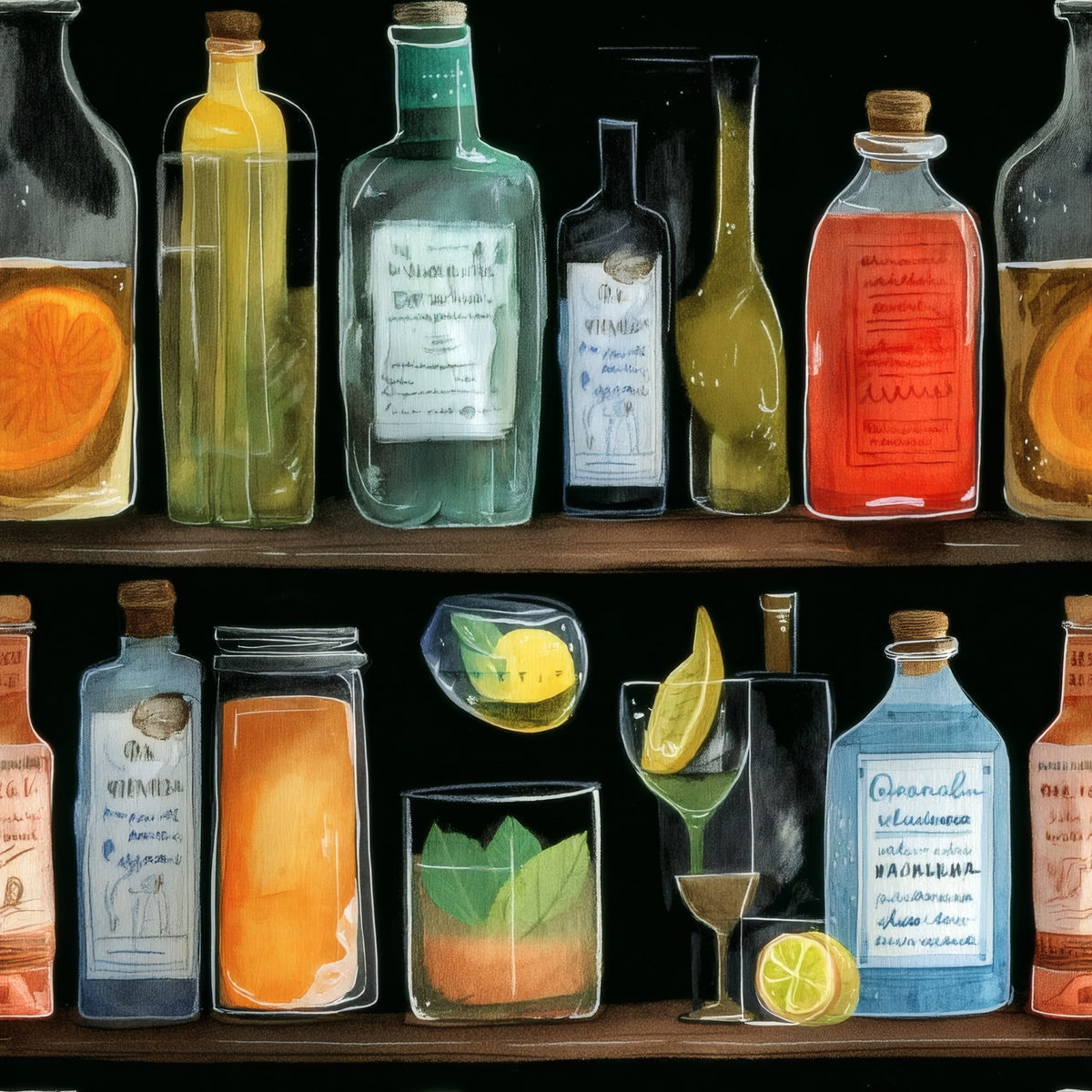 Bottle Shelf large scale wallpaper pattern repeat