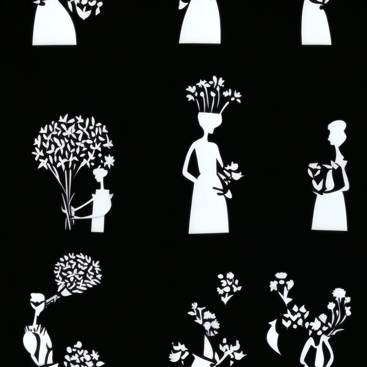 Bouquet Silhouette large scale wallpaper pattern repeat