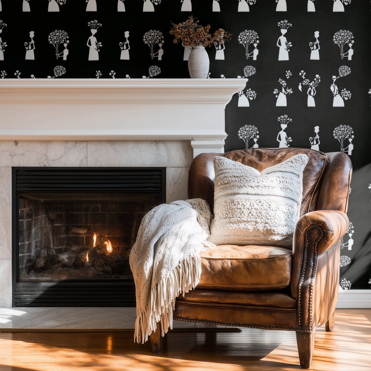 Bouquet Silhouette large scale wallpaper in a styled room