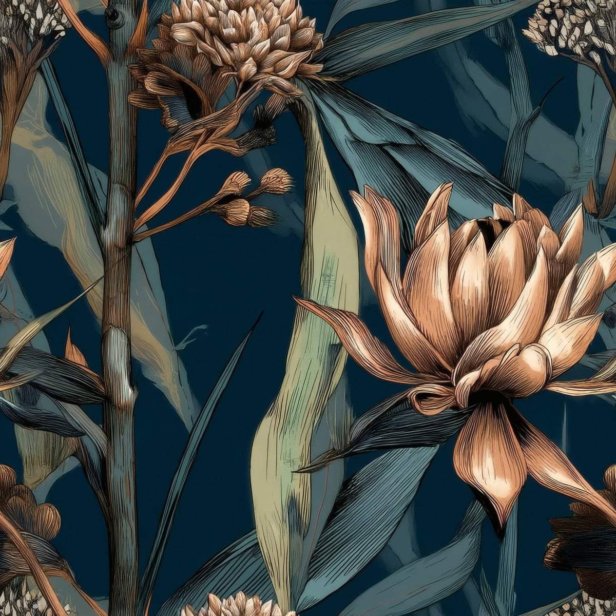 Bronze Botanical large scale wallpaper pattern repeat