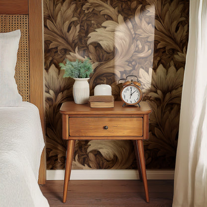 Bronze Leaves large scale wallpaper in a styled room