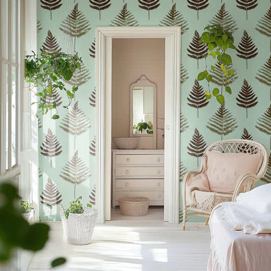 Brown Fern large scale wallpaper in a styled room