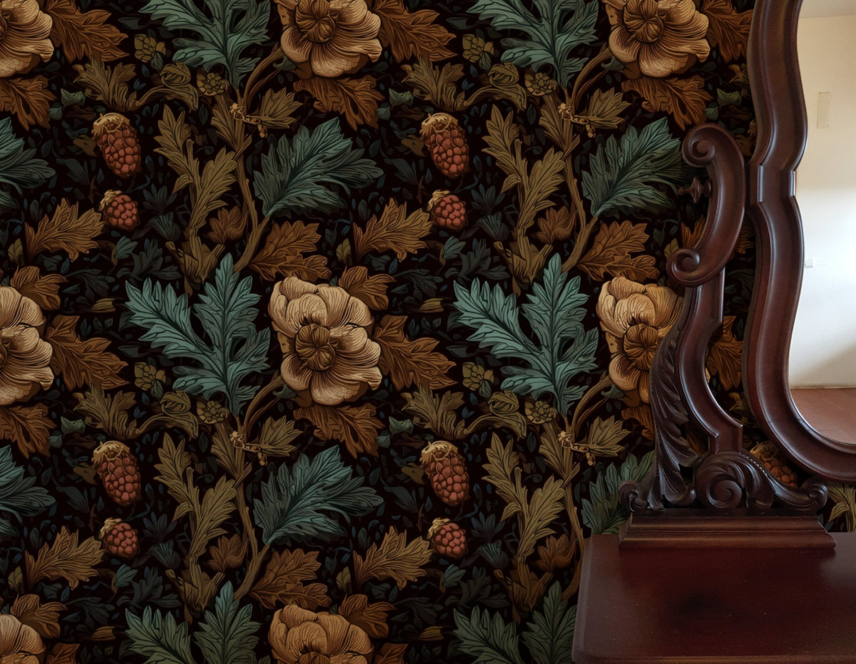 Brown Leaves large scale wallpaper in a styled room