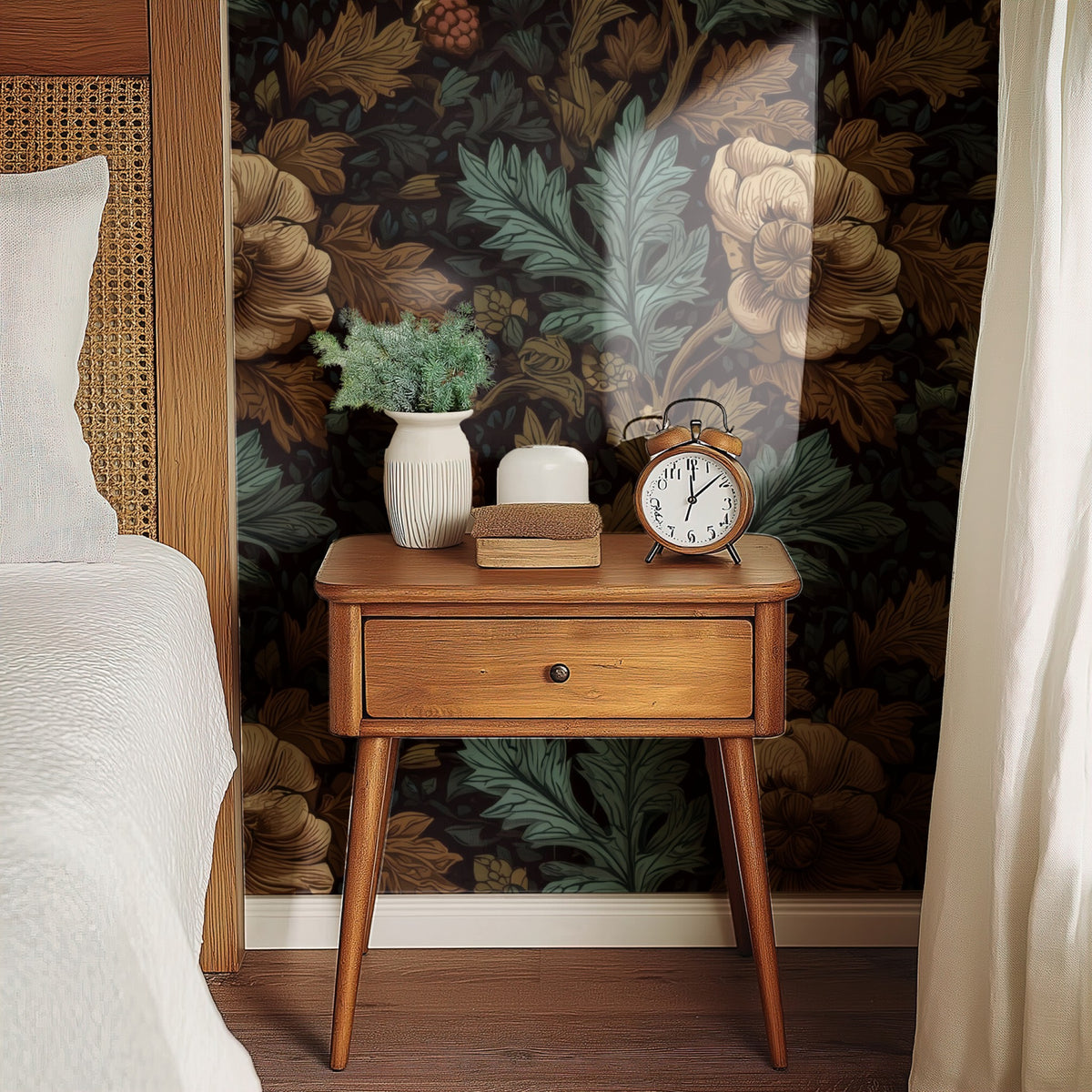 Brown Leaves large scale wallpaper in a styled room