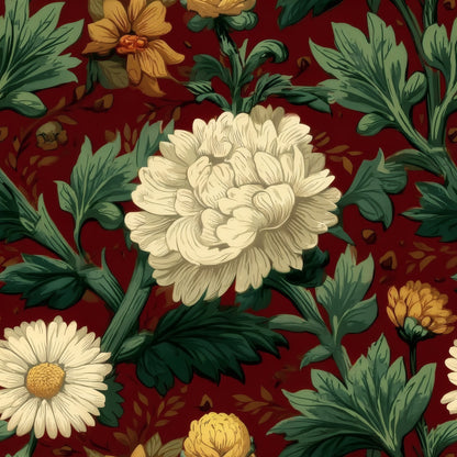 Burgundy Chrysanthemum large scale wallpaper pattern repeat