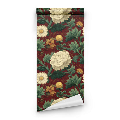 Roll of Burgundy Chrysanthemum large scale wallpaper