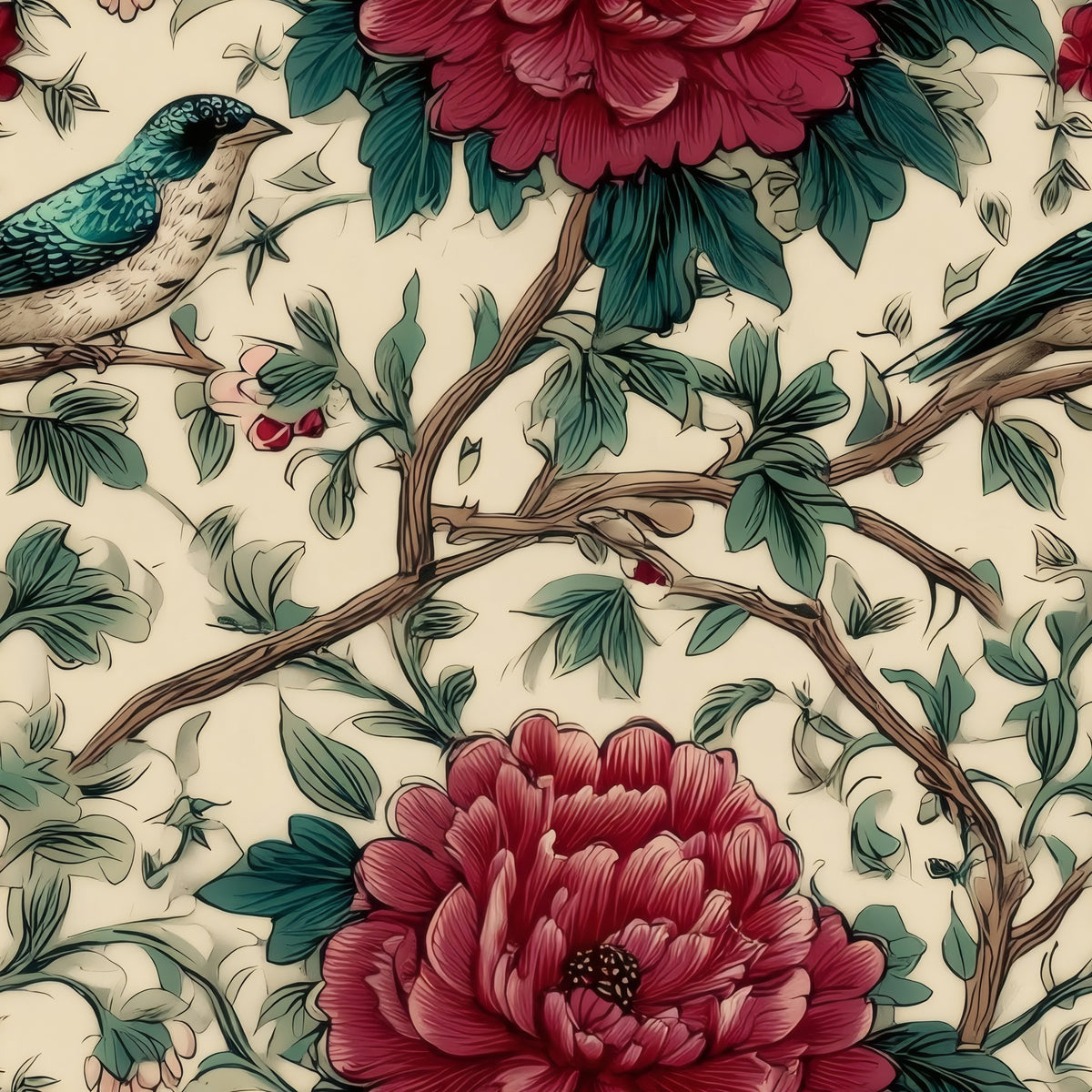Burgundy Peony large scale wallpaper pattern repeat