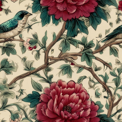 Burgundy Peony large scale wallpaper pattern repeat