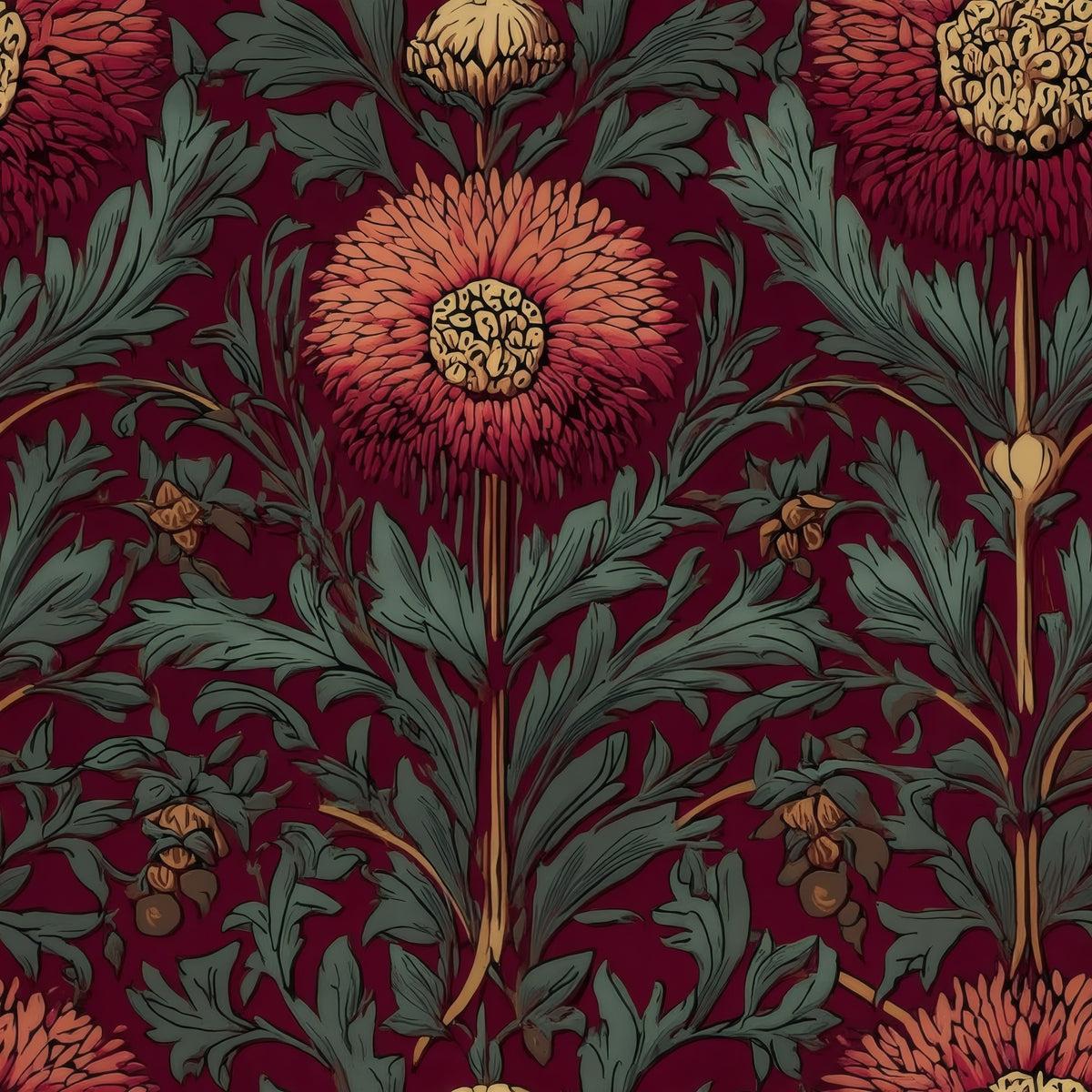 Burgundy Pompom large scale wallpaper pattern repeat