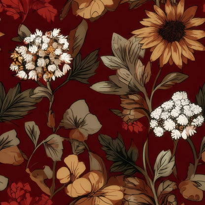 Burgundy Sunflower large scale wallpaper pattern repeat