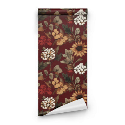 Roll of Burgundy Sunflower large scale wallpaper