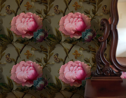 Butterfly Peony large scale wallpaper in a styled room